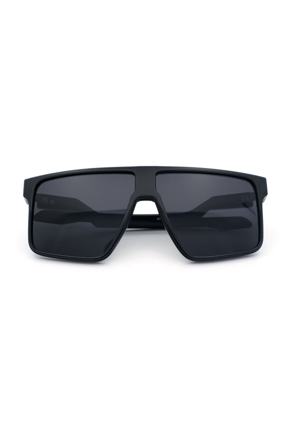Kush Manly Futuristic Flat Top Bolt Arm All Black Oversized Racer Sunglasses Shiny Black - Gold Logo