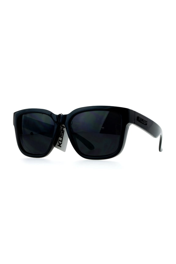 Mens All Black Gangster Oversize Horn Rim Cholo Sunglasses Shinny