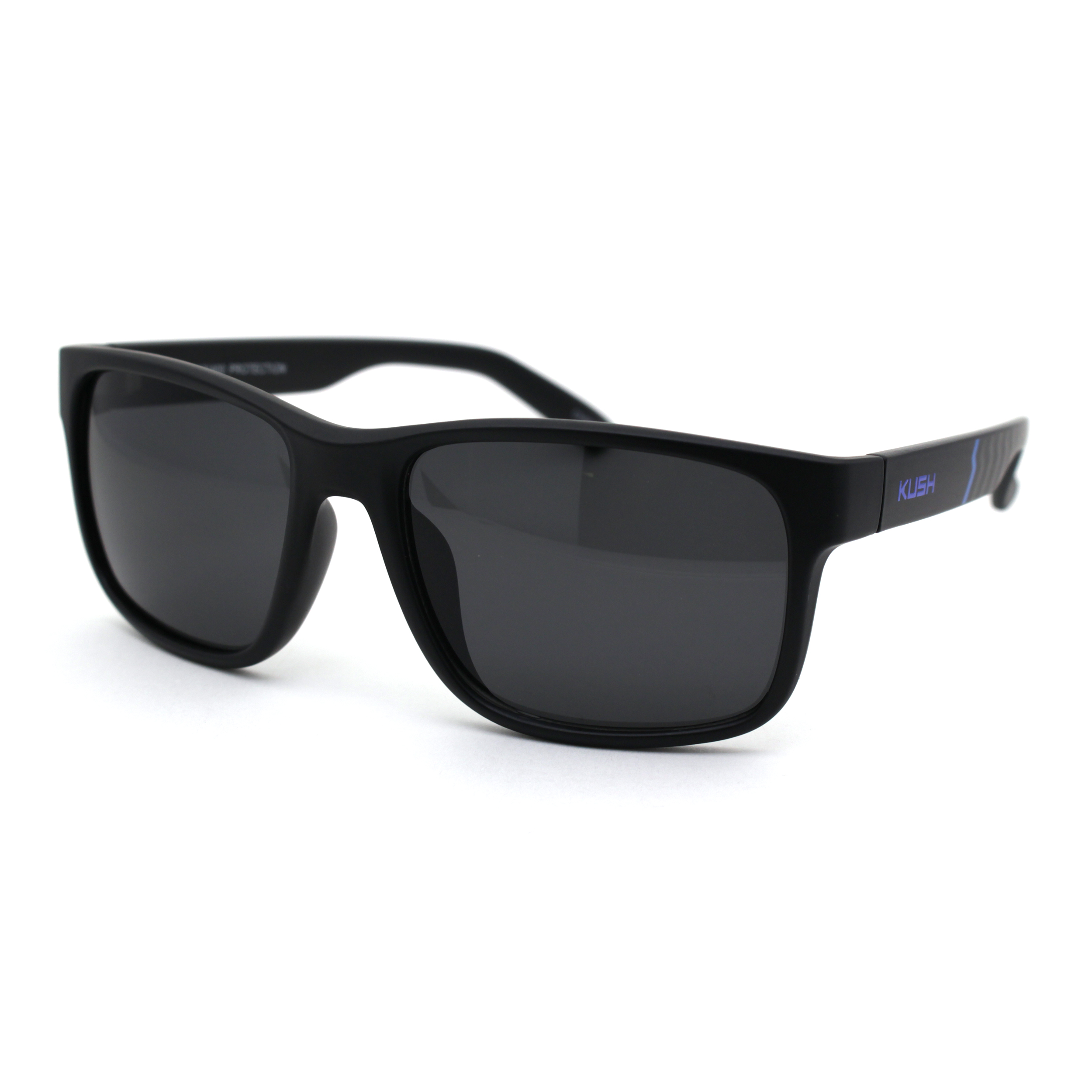 Kush Mens Black Lens Sport Horn Rim Sunglasses Matte Black Blue Black - image 1 of 4