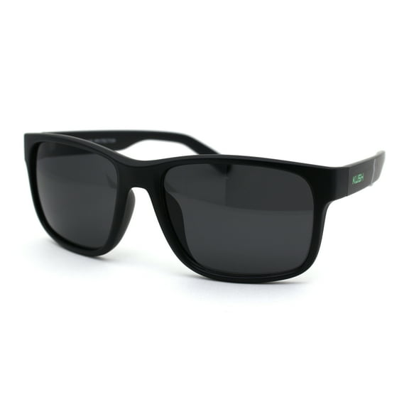 Kush Mens Black Lens Sport Horn Rim Sunglasses Matte Black Green Black