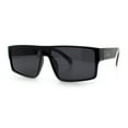 thumbnail image 1 of Kush Mens Bold Angle Flat Top Square Rectangle All Black Plastic Sunglasses Silver Logo, 1 of 7