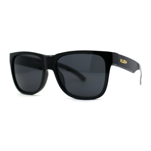Kush Mens Classic Sport Horn Rim Plastic All Black Sunglasses Gold Logo