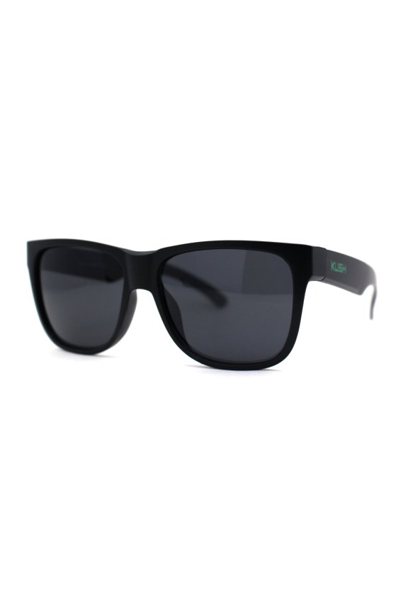 Kush Mens Classic Sport Horn Rim Plastic All Black Sunglasses Green Logo