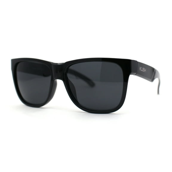 Kush Mens Classic Sport Horn Rim Plastic All Black Sunglasses Silver Logo