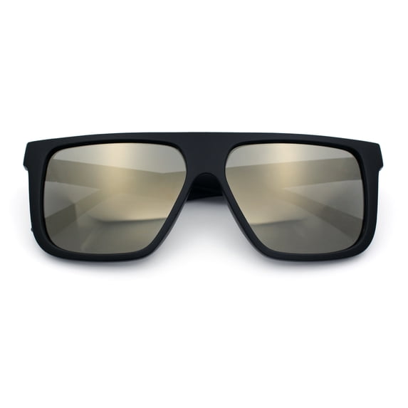 Kush Mens Color Mirror Flat Top Urban Fashion Horn Rim Sunglasses [Black - Gold Mirror]