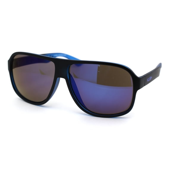 Kush Mens Color Mirror Lens Plastic Racer Sunglasses Matte Black Blue Mirror