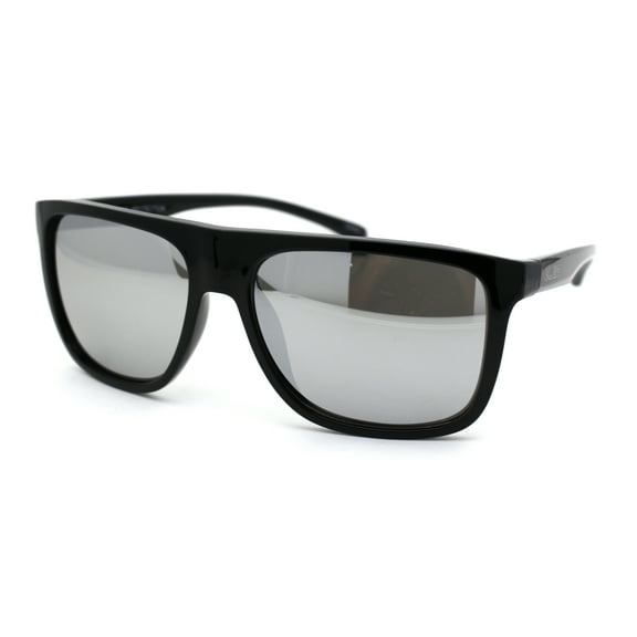 Kush Mens Color Mirror Lens Sport Horn Sunglasses Shiny Black Silver Mirror
