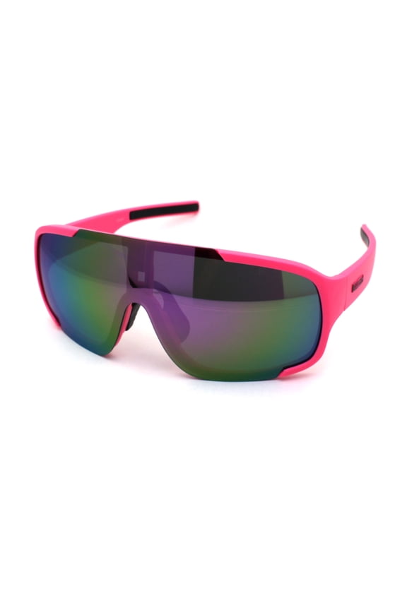 Kush Mens Exposed Mirror Lens Racer Shield Plastic Sunglasses Pink Mirror
