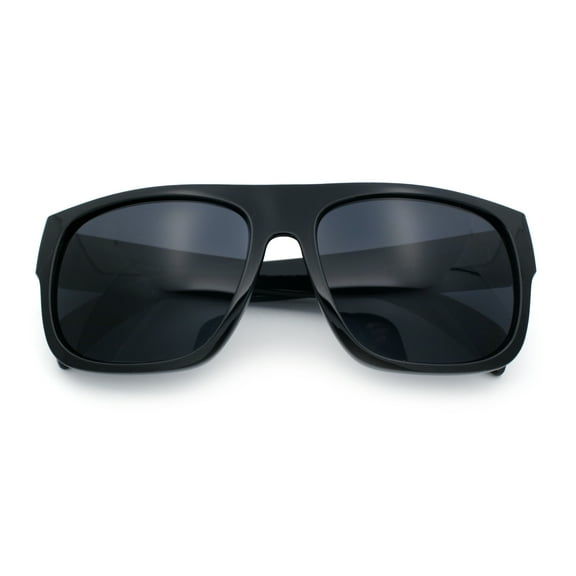 Kush Mens Flat Top Horn Rim Plastic All Black Gangster Shade Sunglasses Shiny Black - Gold Logo