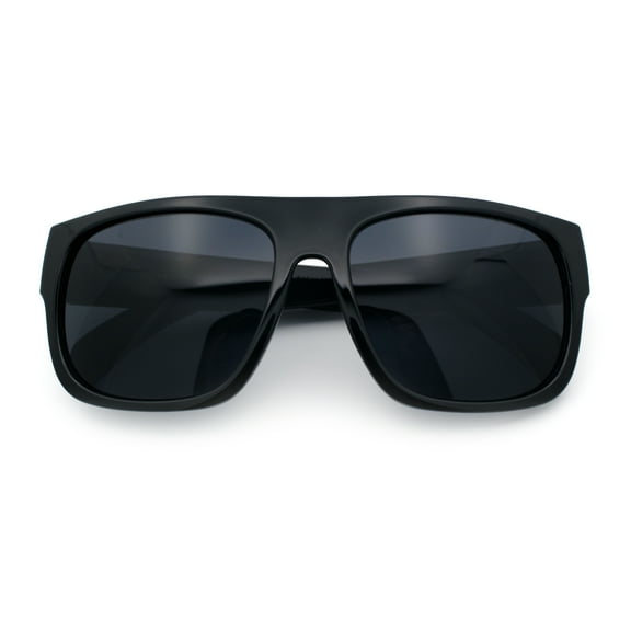 Kush Mens Flat Top Horn Rim Plastic All Black Gangster Shade Sunglasses Shiny Black - Silver Logo