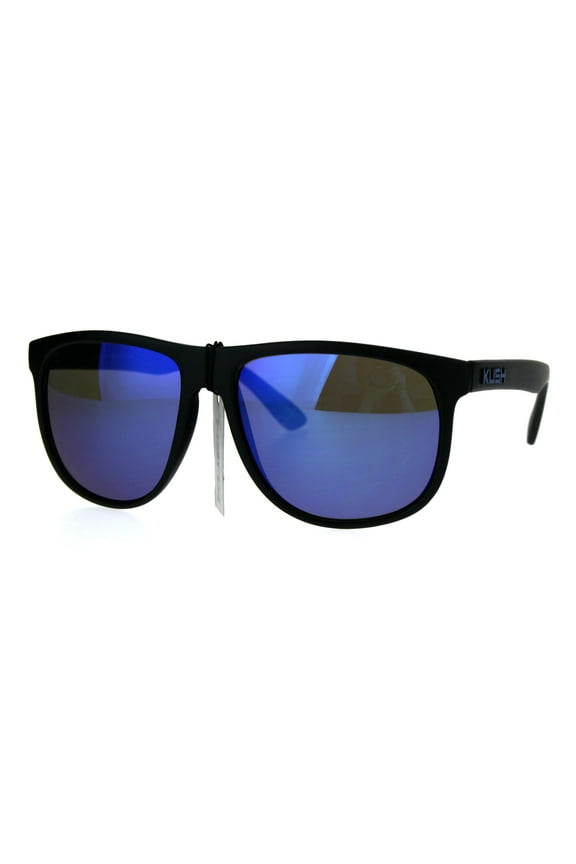 Kush Mens Reflective Mirror Lens Rectangular Horned Sunglasses Blue