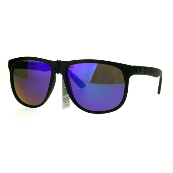 Kush Mens Reflective Mirror Lens Rectangular Horned Sunglasses Purple Green
