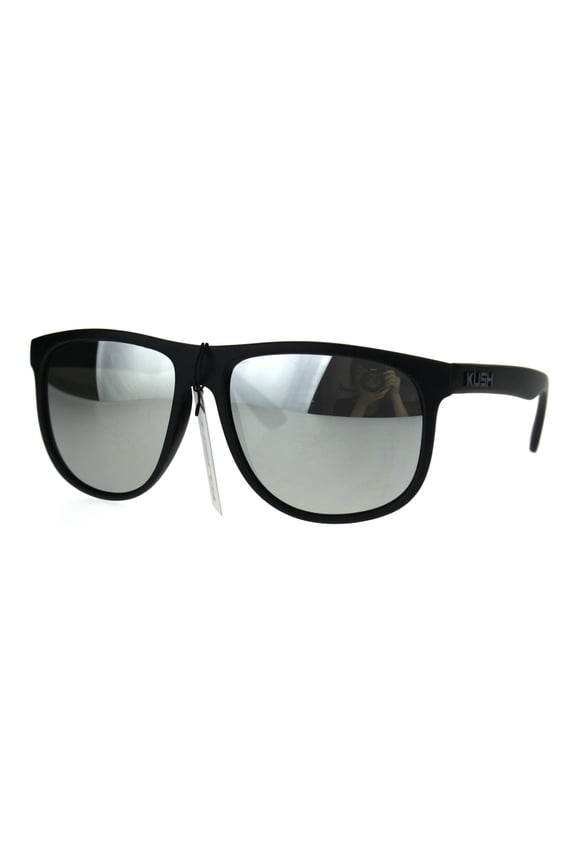Kush Mens Reflective Mirror Lens Rectangular Horned Sunglasses Silver