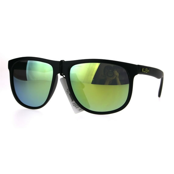 Kush Mens Reflective Mirror Lens Rectangular Horned Sunglasses Yellow