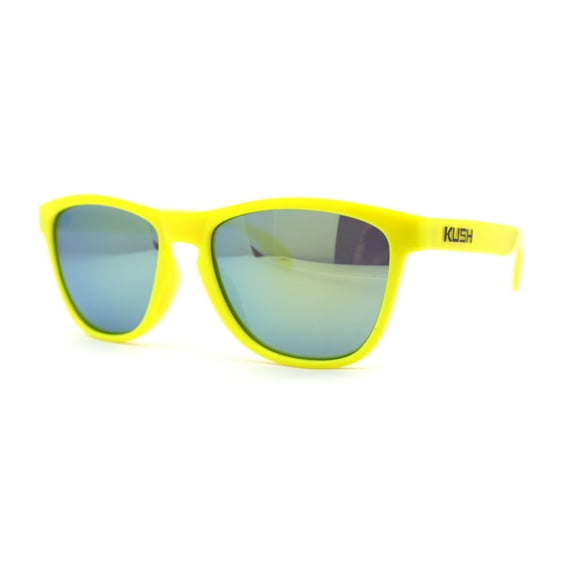 Kush Mens Retro Sport Keyhole Horn Rim Pop Color Plastic Sunglasses Yellow Mirror
