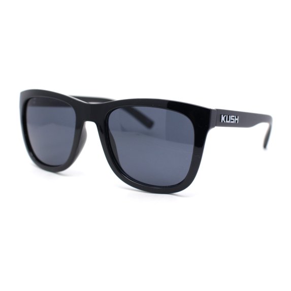 Kush Mens Rounded Rectangular Horn Rim Matte Sporty Plastic Sunglasses Shiny Black - Black