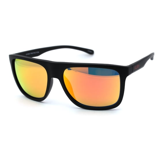 Kush Mirror Lens Sport Flat Top Mob Rectangular Sunglasses Matte Black Red Orange Mirror