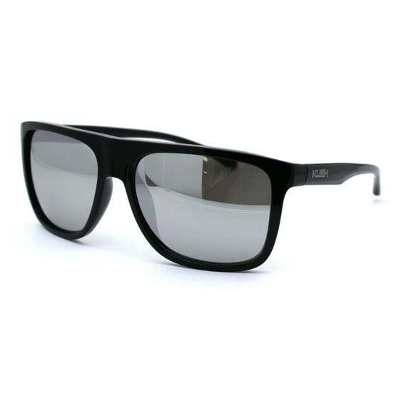 Kush Mirror Lens Sport Flat Top Mob Rectangular Sunglasses Shiny Black Silver Mirror