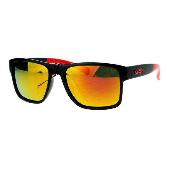 Kush Mirrored Rectangular Plastic Sport Sunglasses Red