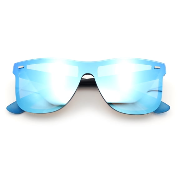 Kush Premium Mens Shield Horn Rim Mirror Lens Sunglasses Black Blue Mirror