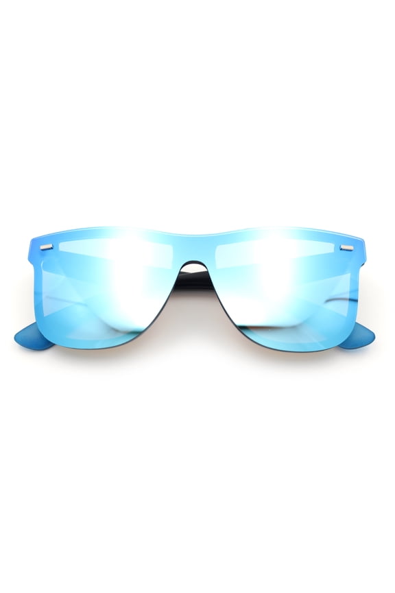 Kush Premium Mens Shield Horn Rim Mirror Lens Sunglasses Black Blue Mirror