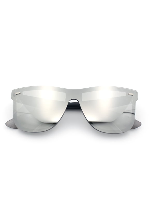 Kush Premium Mens Shield Horn Rim Mirror Lens Sunglasses Black Grey Silver Mirror