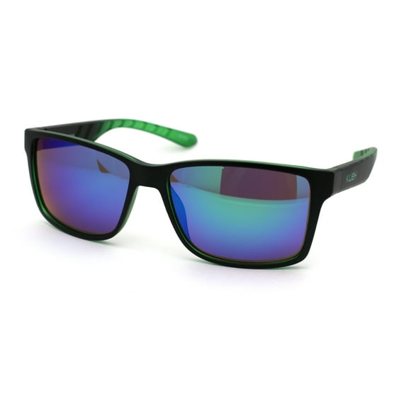 Kush Reflective Lens Sport Rectangular Biker Warp Sunglasses Matte Black Green Teal Mirror