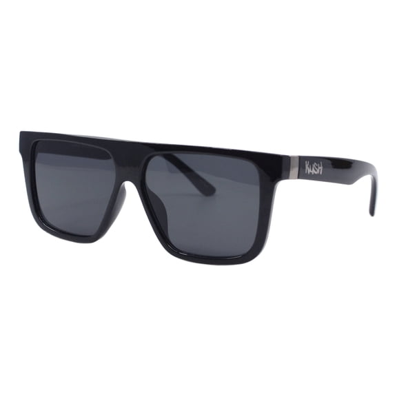 Kush Sunglasses Men's Retro Flat Top Square Frame UV400 Black Lens Shiny Black