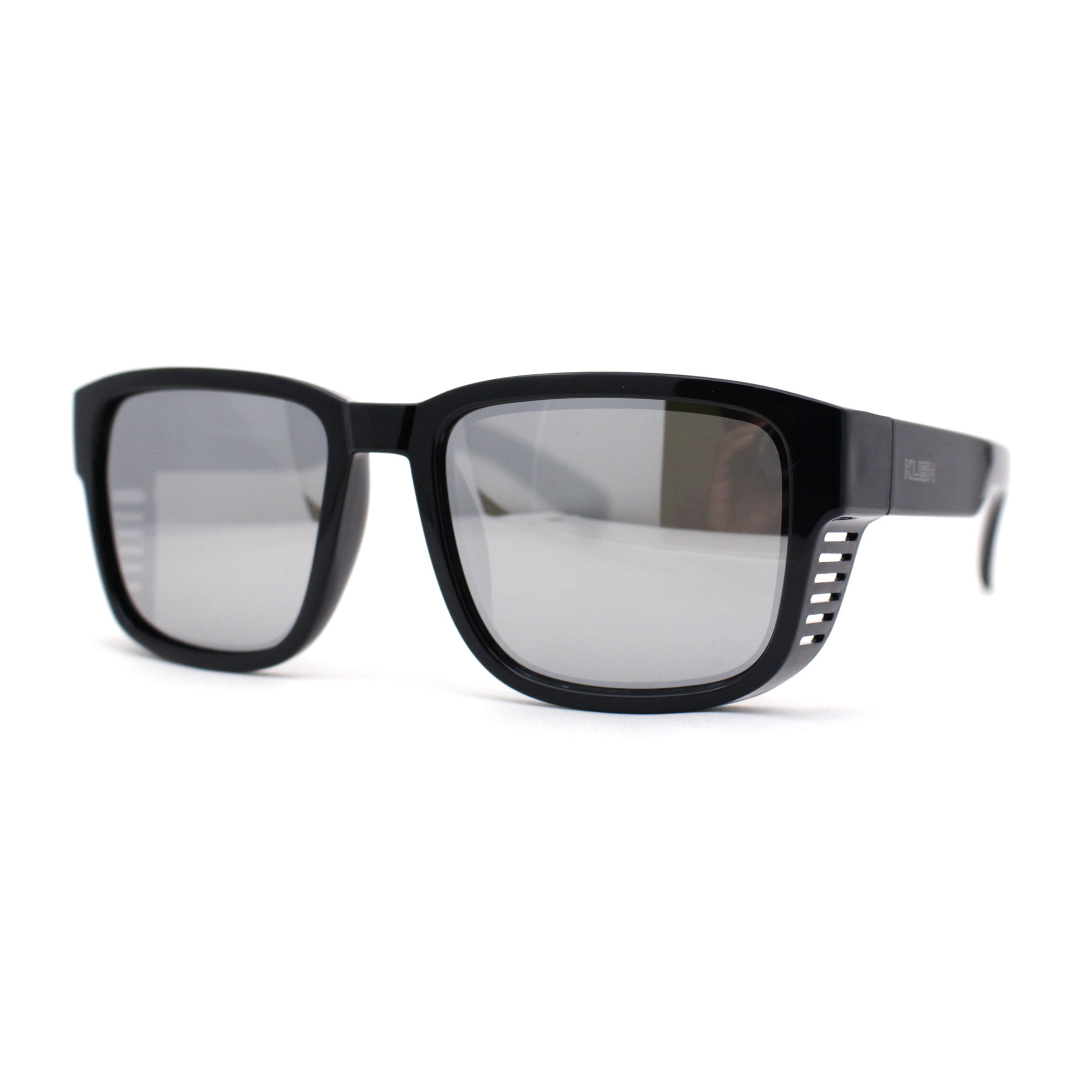Men's Kush Flat Top Sunglasses - Rectangular Horn Rim, Clear Blue Mirror Lens, UV400 Protection