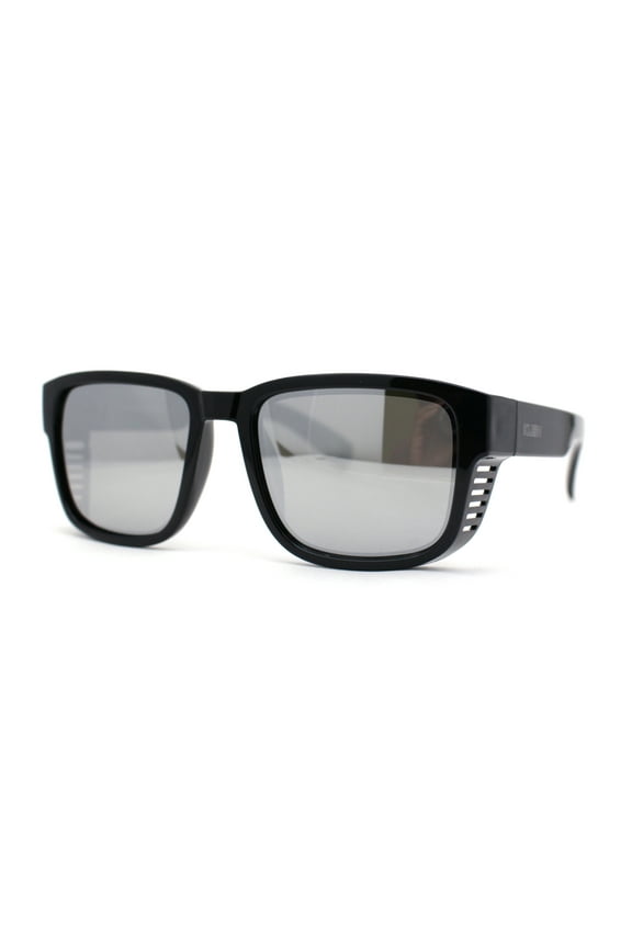 Kush Vented Side Visor Horn Rim Color Mirror Plastic Sunglasses Silver Logo Mirror