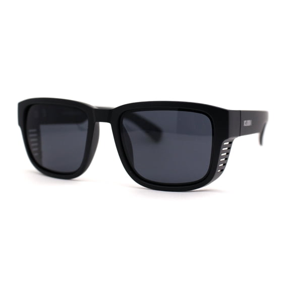 Kush Vented Side Visor Horn Rim Rectangle Plastic Sunglasses Matte Black Silver Logo