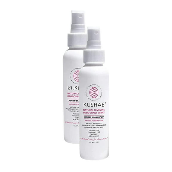 Kushae Natural Feminine Deodorant Spray, 2 Pack