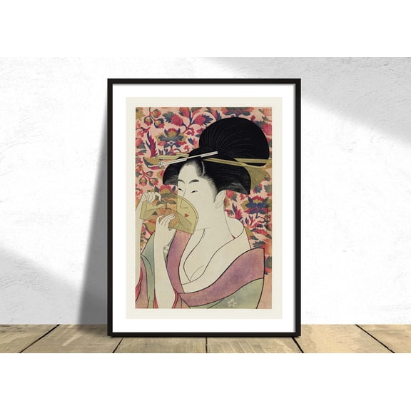 Kushi Utamaro Kitagawa Japanese Art Vintage Outfit Poster Reproduction Retro Asian Decor Kimono Traditional, Unframed Paper Poster 8x10in