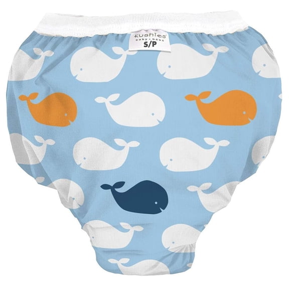 Kushies Baby Waterproof Training Pant, 22-29 Pounds, Blue Whales, Small