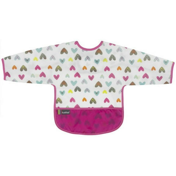 Kushies Cleanbib Art Smock Waterproof Clean Bib w/Pocket & Long Sleeves (12-24 Months, White Doodle Hearts)