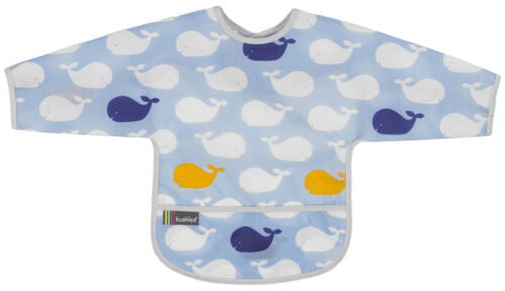Kushies Cleanbib Art Smock Waterproof Clean Bib w/Pocket & Long Sleeves (2-4 Years, Blue Whales)