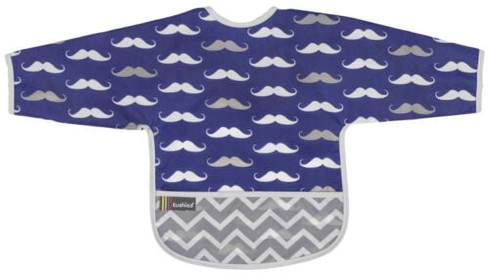 Kushies Cleanbib Art Smock Waterproof Clean Bib w/Pocket & Long Sleeves (2-4 Years, Navy Mustache)