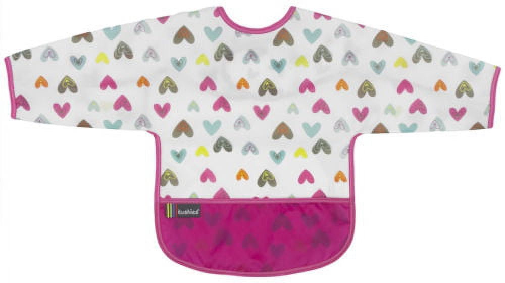 Kushies Cleanbib Art Smock Waterproof Clean Bib w/Pocket & Long Sleeves (2-4 Years, White Doodle Hearts)