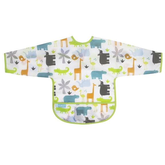 Kushies Cleanbib with Sleeves 2-4YRS Neutral White Jungle Animals