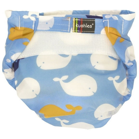 Kushies Ultra-Lite All-In-One Form-Fitted Washable Cloth Diapers (Blue Whales, Infant)