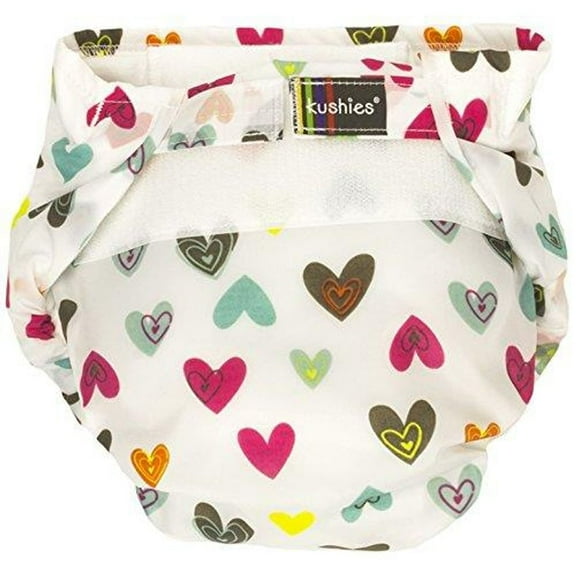 Kushies Ultra-Lite All-In-One Form-Fitted Washable Cloth Diapers (White Doodle Hearts, Toddler)