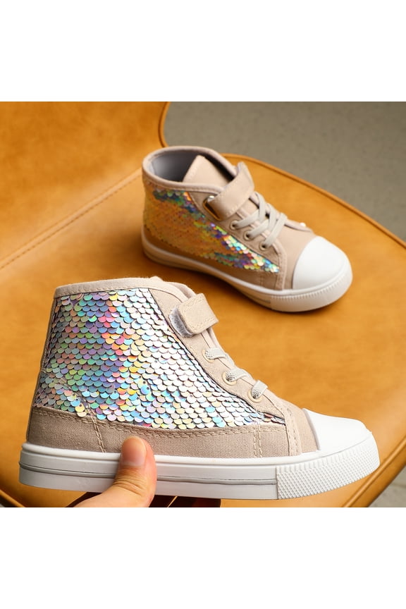 Grey Sequins Toddler High Top Girls Sneakers Kids Walking Shoes 9M
