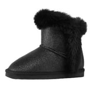 KUSHYSHOO Black Girls Snow Boots Warm Faux Fur Lined Glitter Strap Winter Shoes Lightweight with Hook-and-loop Size 11M