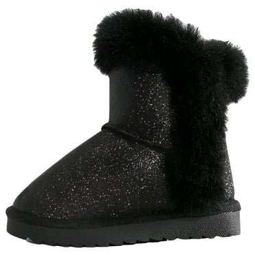 Kushyshoo Girl's Slip Resistant Snow Boots Ankle High Boots, Medium Thick Round Toe Black, 1