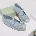 thumbnail image 1 of Kushyshoo Blue Glitter Girl's Bow Mary Jane Dress Shoes Ballet Princess Flats with Rhinestone Strap 1M, 1 of 1