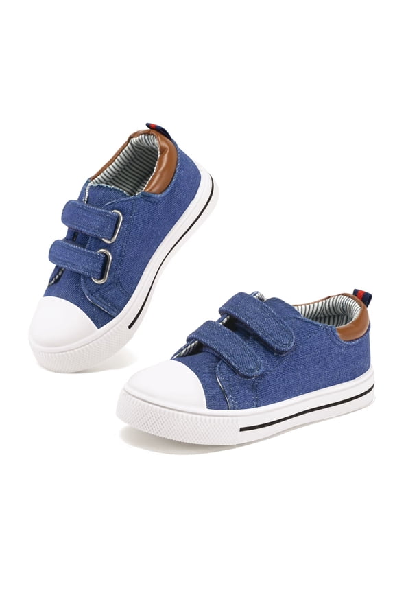 Blue Kids Sneakers Dual Hook and Loops Toddler Boys Canvas Shoes 8M
