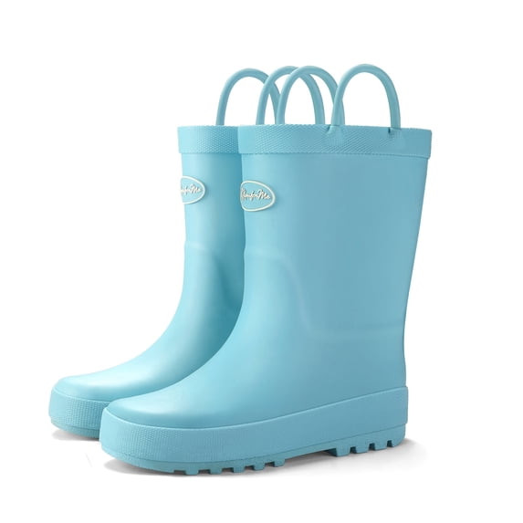 Kushyshoo Blue Matte Kids Rain Boots for Girls Toddler Waterproof Rubber with Easy-On Handles Size B6