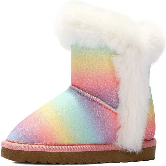 Kushyshoo Colorful Girls Snow Boots Warm Faux Fur Lined Glitter Strap Winter Shoes Lightweight with Hook-and-loop Size 2M