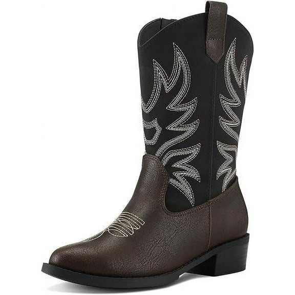 Kushyshoo Cowboy Boots for Girls and Boys Western Mid-Calf Black Cowgirl Boots Riding Shoes Size 13
