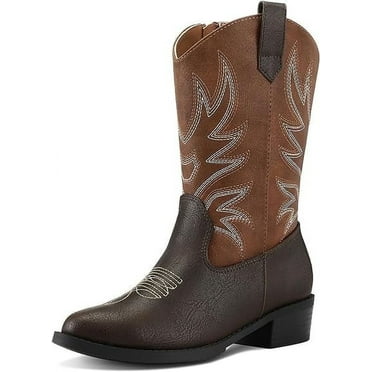 Kushyshoo Cowboy Boots for Girls and Boys Western Mid-Calf Brown Cowgirl Boots Riding Shoes Size 12
